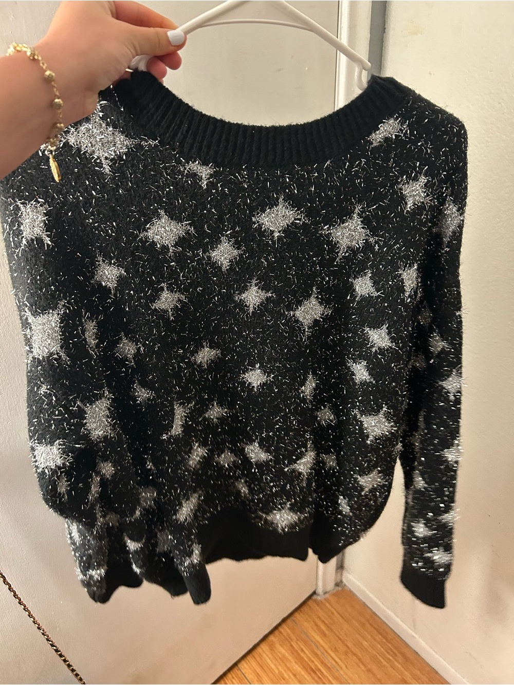 Women's Black Star-Pattern Crewneck Sweater